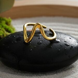 18K Gold Plated Stainless Steel Wave Ring Adjustable Modern Boho Statement